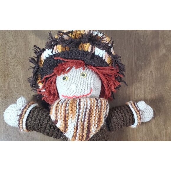 Handcrafted Raggedy Ann Style Doll With Red Yarn Hair & Striped Accessories - Picture 3 of 7